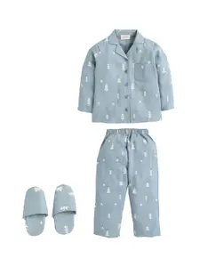 PICCOLO Girls Green Printed Night suit