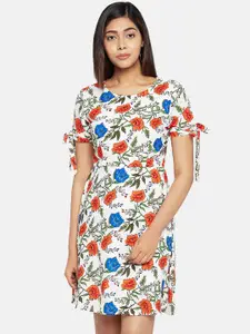 People Women White & Red Printed A-Line Dress