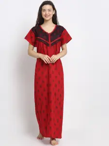 Secret Wish Red & Black Printed Nightdress