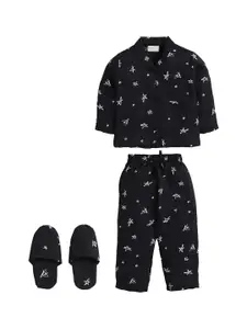 PICCOLO Girls Black & White Printed Night suit