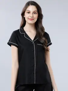Tokyo Talkies Women Black Solid Sleep Shirt
