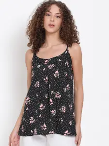Oxolloxo Black & Pink Floral Printed A-Line Top