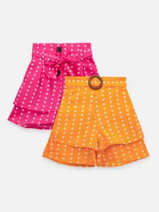 LilPicks Girls Pack of 2 Polka Dot Printed Regular Shorts