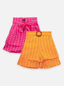 LilPicks Girls Pink & Yellow Pack Of 2 Printed Regular Shorts