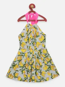 LilPicks Girls Yellow Printed Maxi Dress