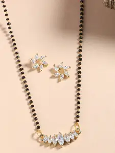 Shoshaa Black Gold-Plated Stone-Studded Mangalsutra With Earrings