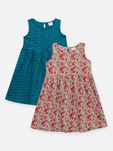 LilPicks Pack of 2 Girls Multicoloured Printed Fit and Flare Dress