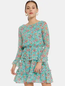 Sugr Women Sea Green Floral Printed A-Line Dress