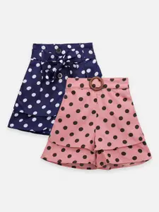 LilPicks Pack of 2 Girls Blue & Peach Printed Regular Fit Shorts