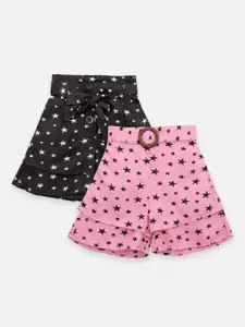 LilPicks Girls Black Printed Regular Fit Regular Shorts