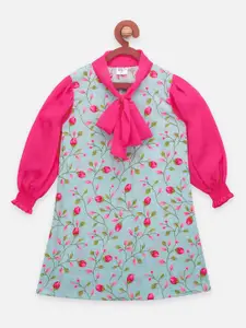 LilPicks Girls Pink & Blue Printed A-Line Dress