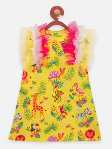 LilPicks Girls Yellow Printed A-Line Dress