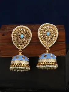 ANIKAS CREATION Gold-Toned & Blue Dome Shaped Jhumkas