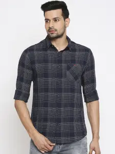 Mufti Men Navy Blue & Off-White Slim Fit Checked Casual Shirt