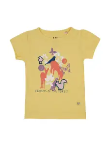 Ed-a-Mamma Girls Yellow Printed Round Neck  Sustainable T-shirt