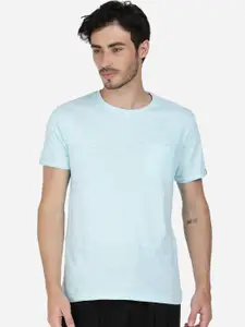 Breakbounce Men Blue Solid Round Neck T-shirt