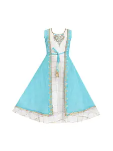 Wish Karo Girls Blue Printed Maxi Dress
