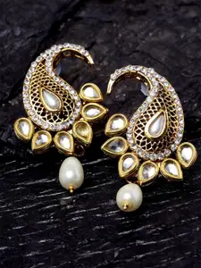 ANIKAS CREATION Gold-Toned Paisley Shaped Drop Earrings