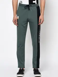 Octave Men Sea Green & Black Solid Cotton Track Pants with Side Striped Detail