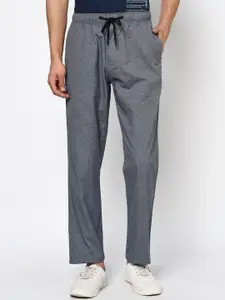 Octave Men Charcoal Grey Solid Cotton Track Pants