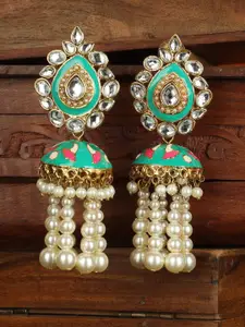 ANIKAS CREATION Green Dome Shaped Jhumkas