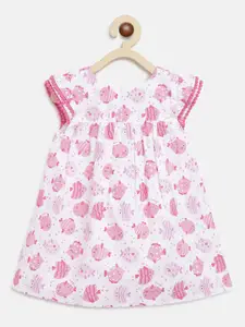 Chicco Girls White Printed Cotton A-Line Dress