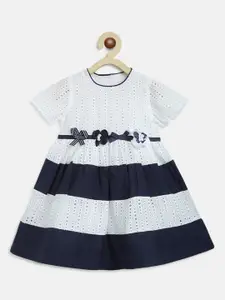 Chicco Girls White Colourblocked Fit and Flare Dress