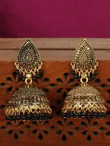 ANIKAS CREATION Gold-Plated Enamelled Dome Shaped Jhumkas