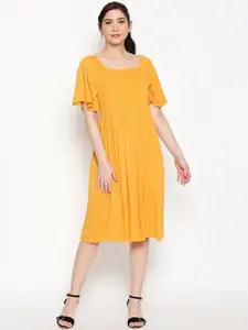 Honey by Pantaloons Women Mustard Yellow Solid Fit and Flare Dress