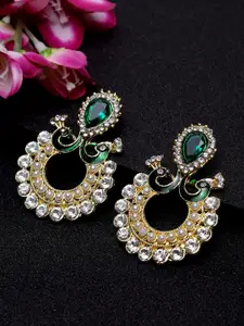 ANIKAS CREATION Gold-Plated & Green Contemporary Chandbalis