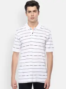 Van Heusen Men White Striped Polo Collar Pure Cotton T-shirt