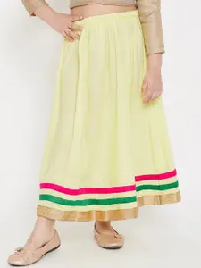 Baani Creations Girls Yellow Solid Flared Maxi Skirt