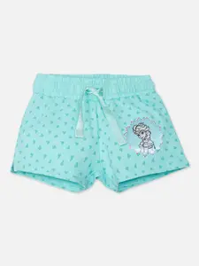 Kids Ville Frozen Featured Sea Green Elsa Printed Regular Fit Cotton Shorts For Girls