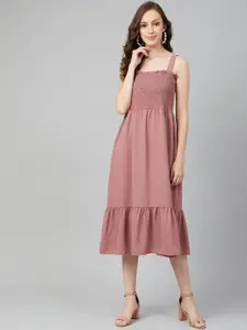 Marie Claire Women Peach-Coloured Solid A-Line Dress