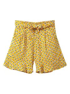 Cub McPaws Girls Yellow & Navy Blue Printed Regular Fit Regular Shorts