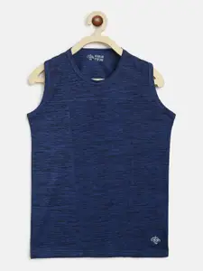 CHIMPRALA Boys Blue Self Design Round Neck Sleeveless Vest Sports T-shirt