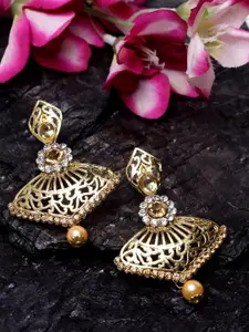 ANIKAS CREATION Gold-Toned Contemporary Drop Earrings