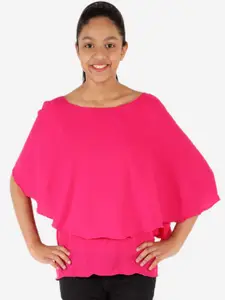 YK Pink Flared Sleeves Layered Crepe Cape Top