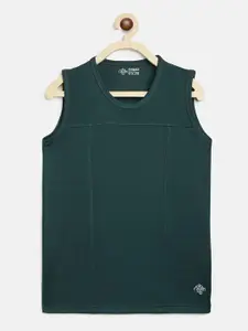CHIMPRALA Boys Green Solid Round Neck Sleeveless Vest Sports T-shirt