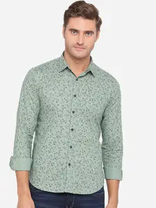 Greenfibre Men Green Slim Fit Printed Cotton Casual Shirt