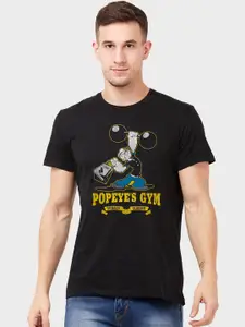 Free Authority Men Black Popeye Printed Round Neck Pure Cotton T-shirt