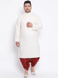 KISAH PLUS Men White & Maroon Solid Kurta with Dhoti Pants