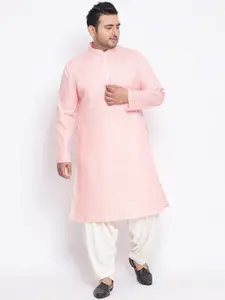 KISAH PLUS Men Pink & White Solid Kurta with Dhoti Pants
