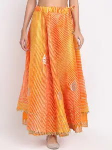 SOUNDARYA Women Orange & White Leheriya Print Pure Cotton Flared Maxi Skirt