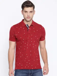 Basics Men Red Printed Polo Collar T-shirt