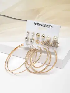 Shining Diva Fashion Set of 6 Gold-Toned Contemporary Earrings