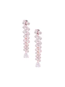 Saraf RS Jewellery White & Rose Gold-Plated Classic AD Studded Drop Earrings