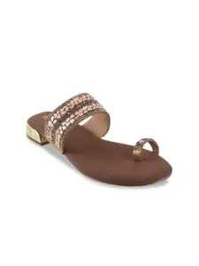 Metro Women Gold-Toned Embellished One Toe Flats