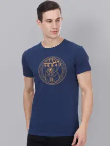 Free Authority Men Blue Avengers Printed Round Neck Pure Cotton T-shirt