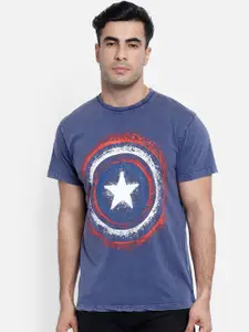 Free Authority Men Blue & White Captain America Printed T-shirt